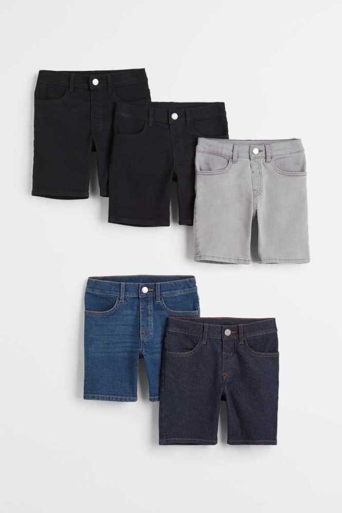 H&M 5-pack Schlank Fit Stretch Denim Kurze Hose Kinder Schwarz | 0619-PMIKS