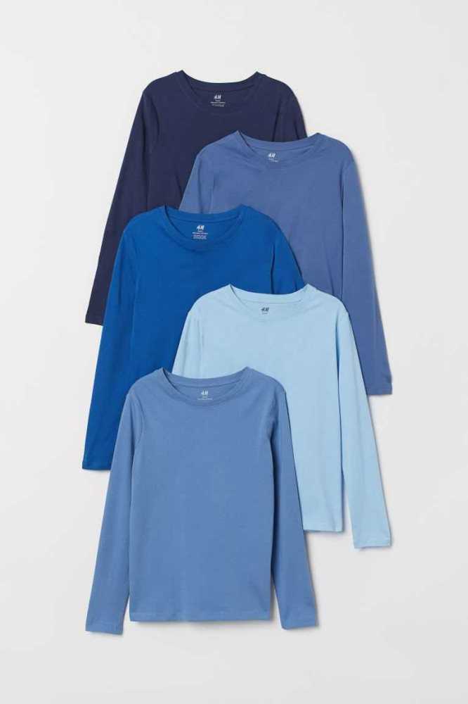 H&M 5-pack Shirts Jersey Kinder Dunkelblau | 0482-RPVZH