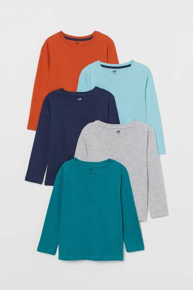 H&M 5-pack Shirts Jersey Kinder Dunkelblau Türkis Gelb | 9728-EUZYF