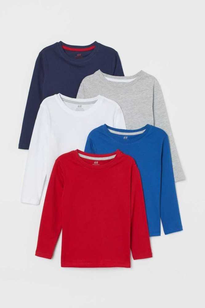 H&M 5-pack Shirts Jersey Kinder Dunkelblau Türkis Gelb | 9728-EUZYF