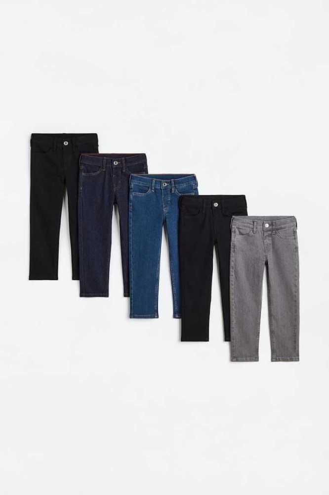 H&M 5-pack Slim Fit Jeans Kinder Schwarz Blau | 5372-LNTWQ