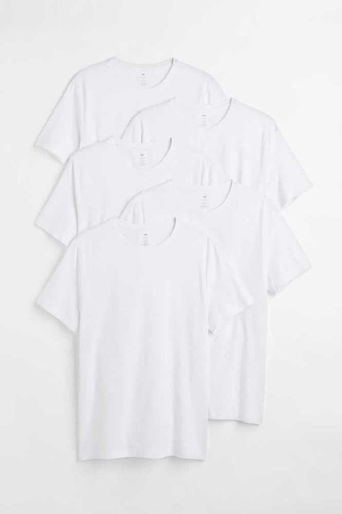 H&M 5-pack Slim Fit T-shirts Herren Grau Grün | 3864-KFSLU