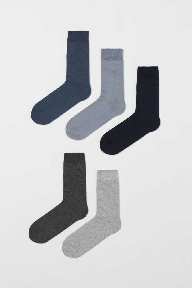 H&M 5-pack Socken Herren Dunkelblau Grau | 1720-MWYUR