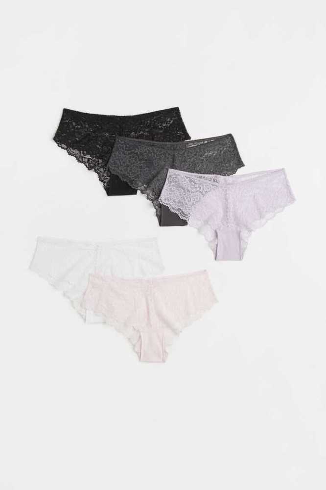 H&M 5-pack Spitze Hipster Briefs Unterwäsche Damen Dunkelgrau | 6238-NUWKH