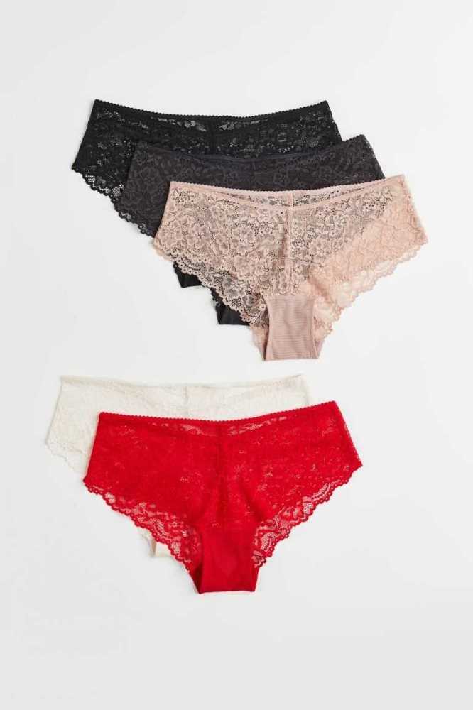 H&M 5-pack Spitze Hipster Briefs Unterwäsche Damen Dunkelgrau | 6238-NUWKH