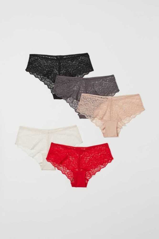 H&M 5-pack Spitze Hipster Briefs Unterwäsche Damen Dunkelgrau | 6238-NUWKH