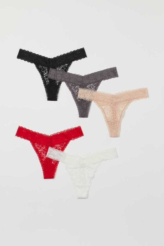 H&M 5-pack Spitze Tanga Briefs Unterwäsche Damen Hellrosa Helllila Gelb | 2345-HPLUR