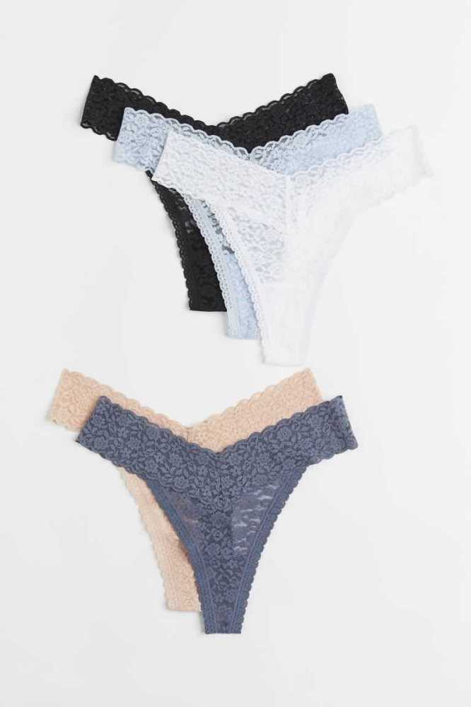 H&M 5-pack Spitze Tanga Briefs Unterwäsche Damen Hellrosa Olivgrün Grün | 9318-BYWAP