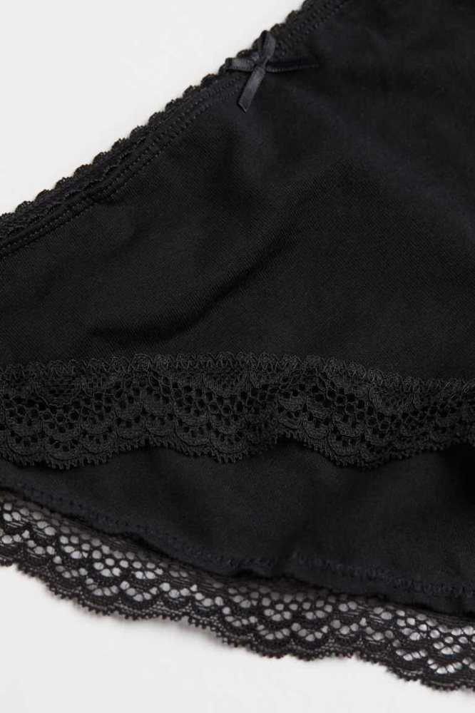 H&M 5-pack Spitze-trimmed Bikini Briefs Unterwäsche Damen Schwarz | 0983-CBDEY