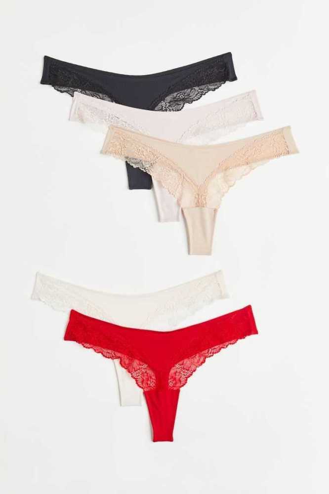 H&M 5-pack Tanga Briefs Unterwäsche Damen Rosa Weiß | 0837-UQGTH