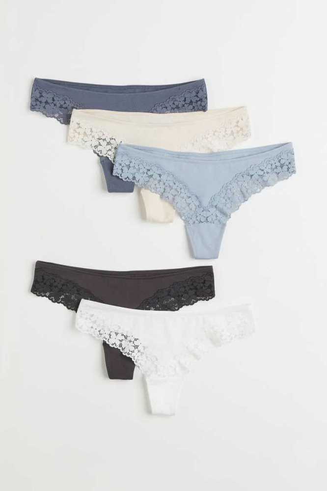 H&M 5-pack Tanga Briefs Unterwäsche Damen Hellblau Weiß | 3946-LAQCR