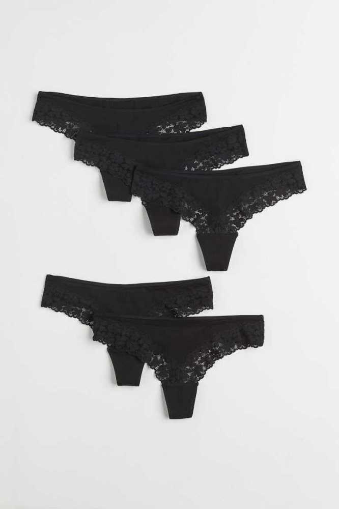 H&M 5-pack Tanga Briefs Unterwäsche Damen Schwarz | 4791-IANQM