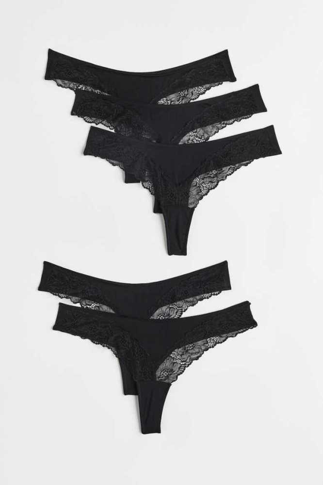 H&M 5-pack Tanga Briefs Unterwäsche Damen Schwarz | 7642-OBEPV