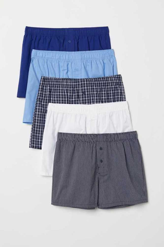 H&M 5-pack Woven Baumwoll Boxer Shorts Unterwäsche Herren Blau | 6307-FJSGN