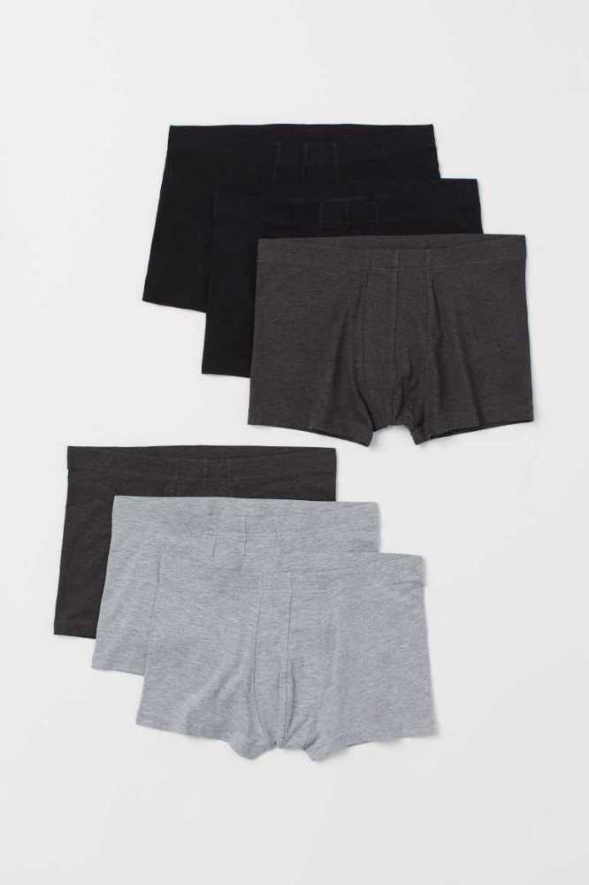 H&M 6-pack Kurzes Baumwoll Boxer Shorts Unterwäsche Herren Schwarz | 8756-SKDNZ