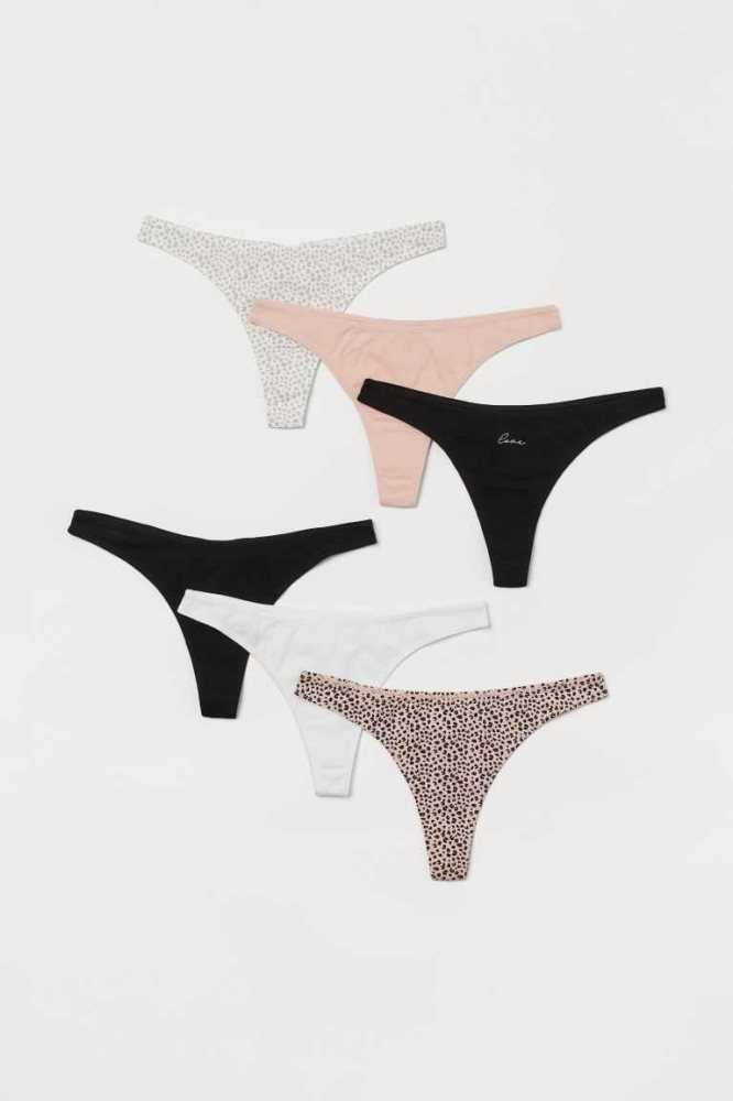 H&M 6-pack Tanga Briefs Unterwäsche Damen Weiß | 2751-XENDB