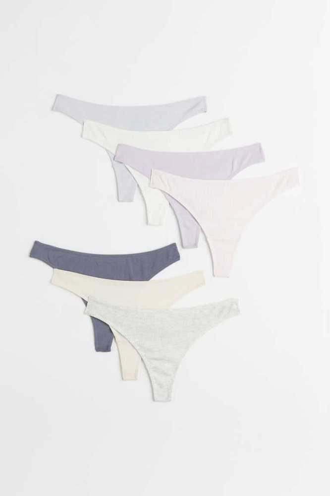 H&M 7-pack Baumwoll Jersey Tanga Briefs Unterwäsche Damen Helllila Dunkelgrau Blau | 7469-FUBSW