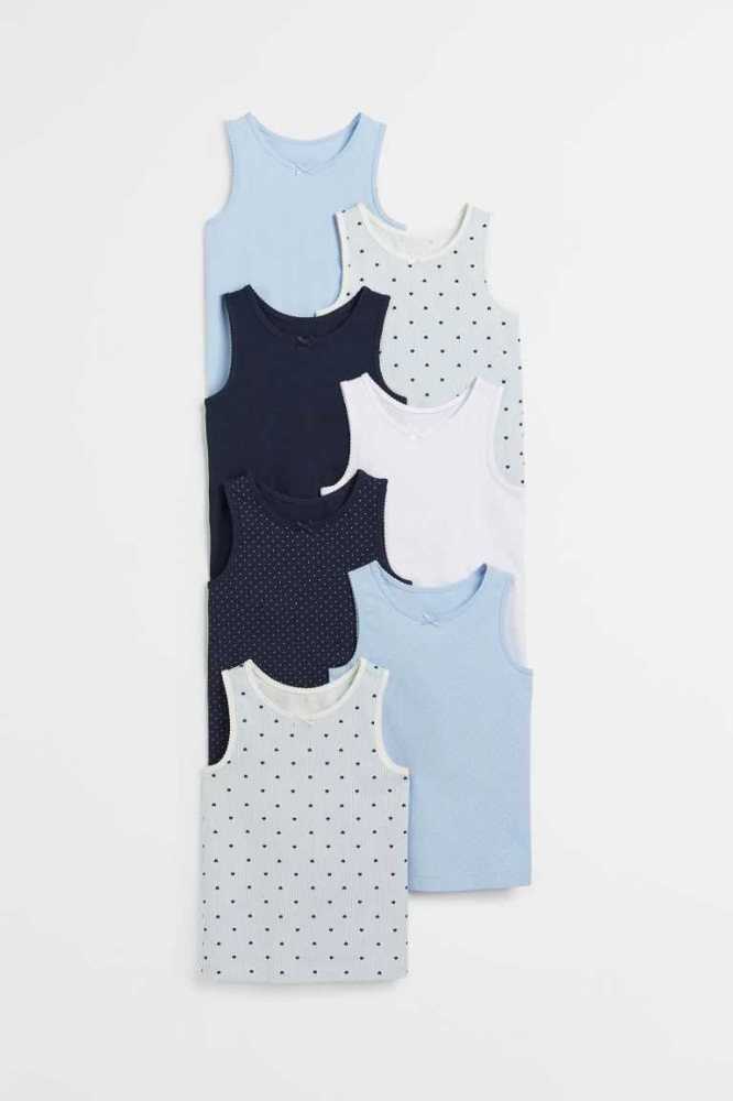 H&M 7-pack Baumwoll Tank Oberteile Kinder Helllila Helltürkis | 2541-VROKU