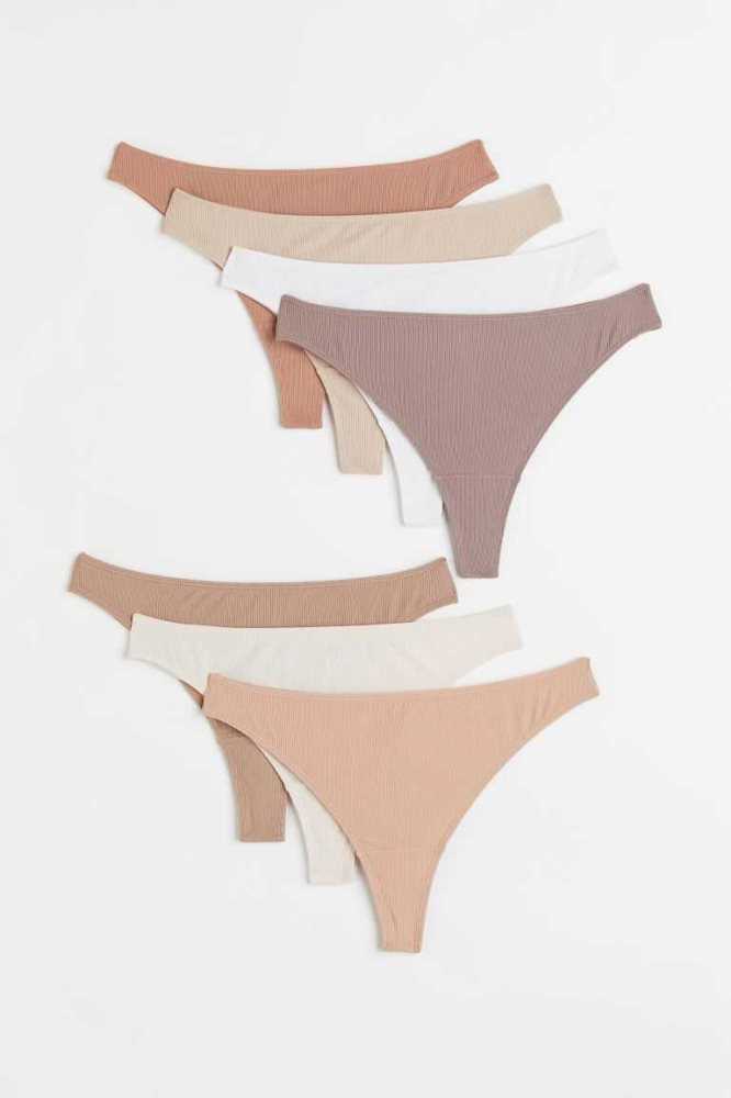 H&M 7-pack Jersey Brazilian Briefs Unterwäsche Damen Beige Grau Braun | 4215-BFLIN