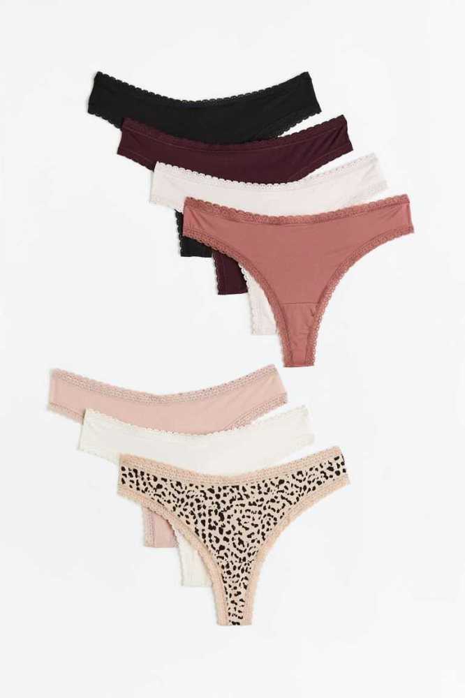 H&M 7-pack Jersey Brazilian Briefs Unterwäsche Damen Dunkelrosa Weiß Blau | 7924-IVKMJ