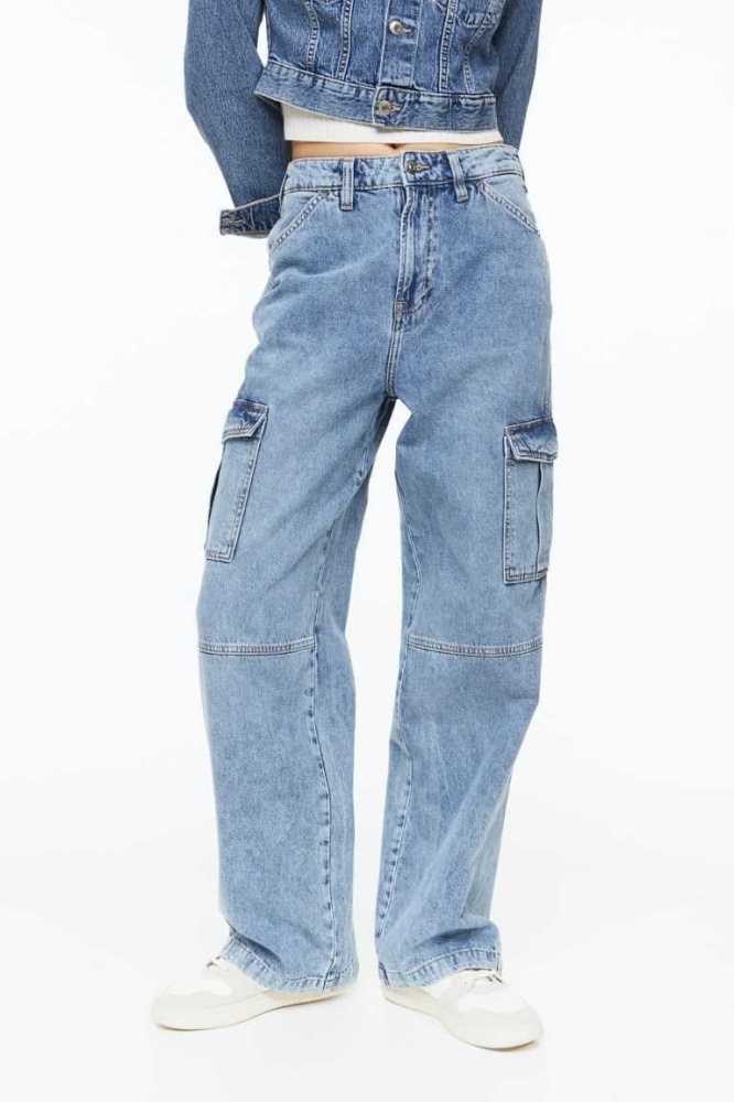 H&M 90s Baggy High Cargo Jeans Damen Blau | 5684-KIQVU