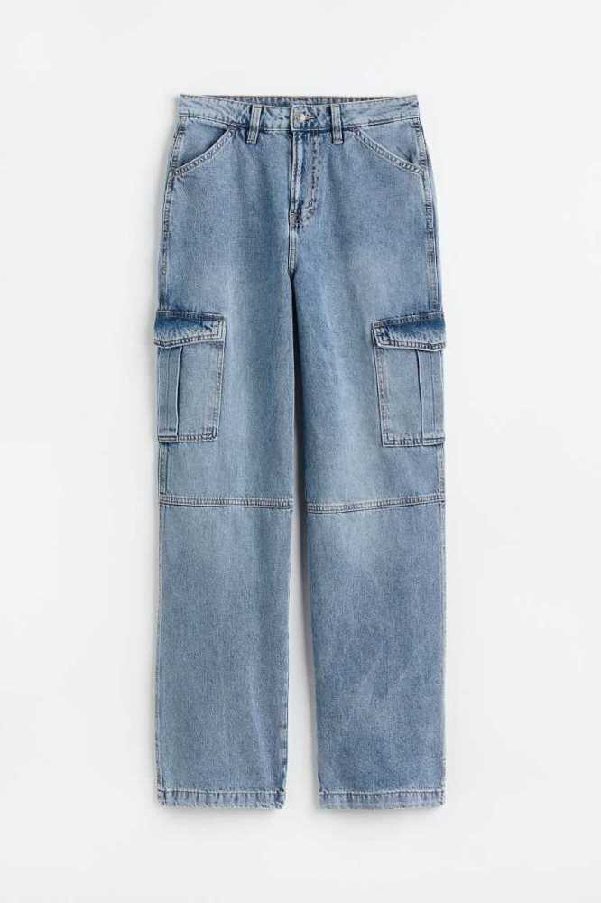 H&M 90s Baggy High Cargo Jeans Damen Blau | 5684-KIQVU