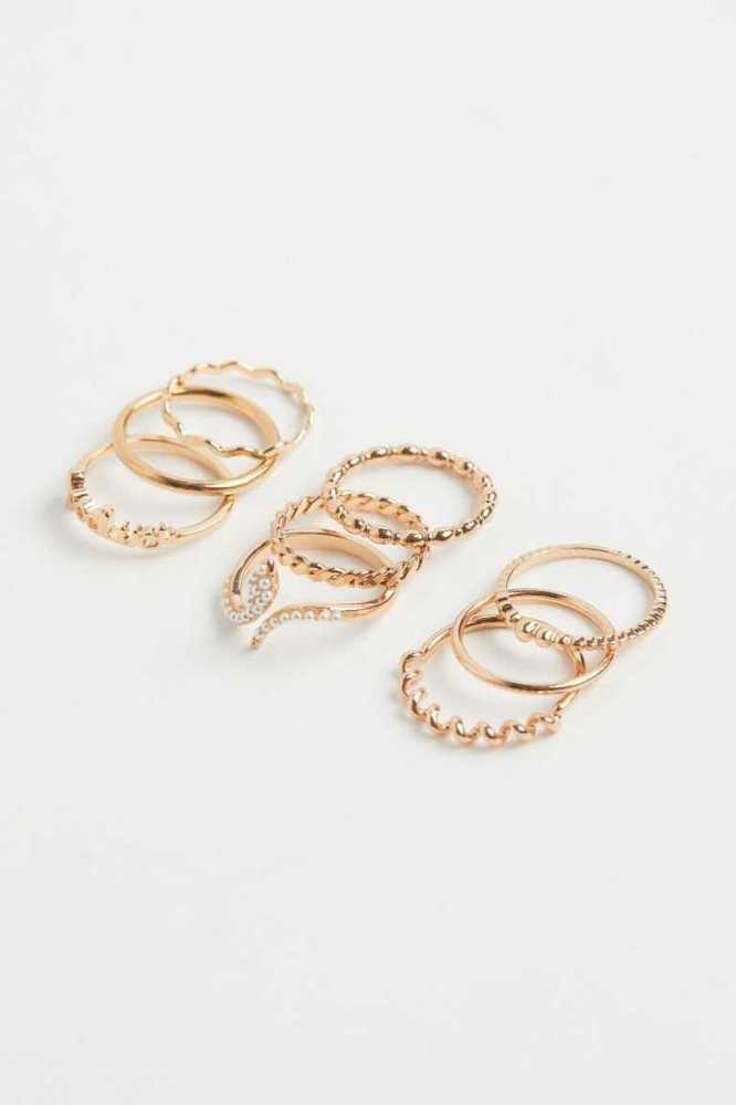 H&M 9-pack Ringe Damen Gold | 9231-AJZMH