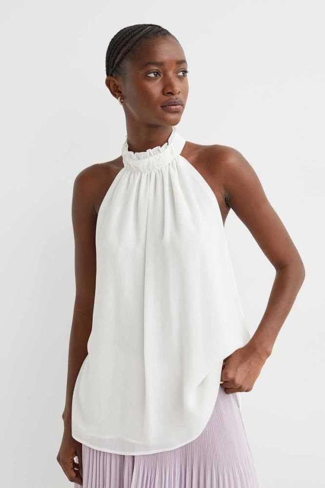 H&M A-line Chiffon Oberteile Damen Weiß | 8920-BNTZE