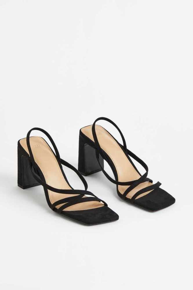 H&M Absatz Sandalen Damen Schwarz | 3521-UYTXZ