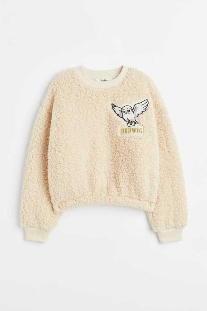 H&M Appliqued teddy Hemd Kinder Hellbeige | 1632-ZBUOE