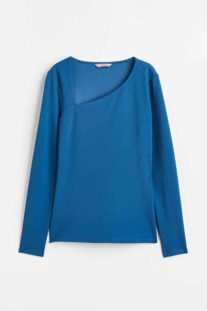 H&M Asymmetric Oberteile Damen Blau | 0613-QOEKA