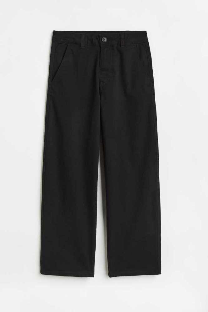 H&M Baggy Fit Baumwoll Chinos Hose Kinder Schwarz | 0267-OBSXW