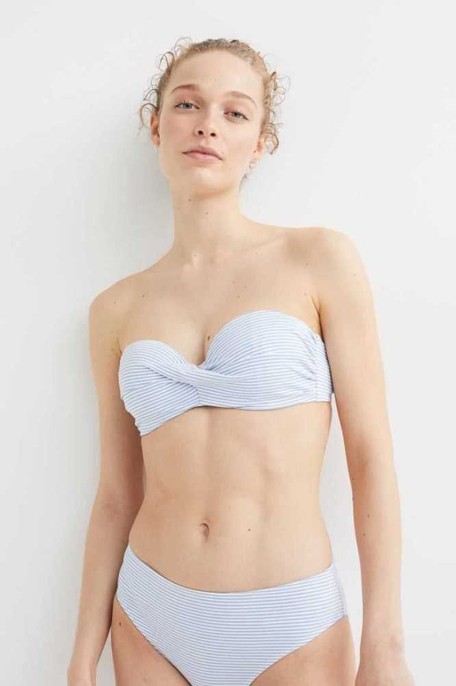 H&M Balconette Bikini Top Strandkleidung Damen Hellblau Weiß | 1069-ESALB