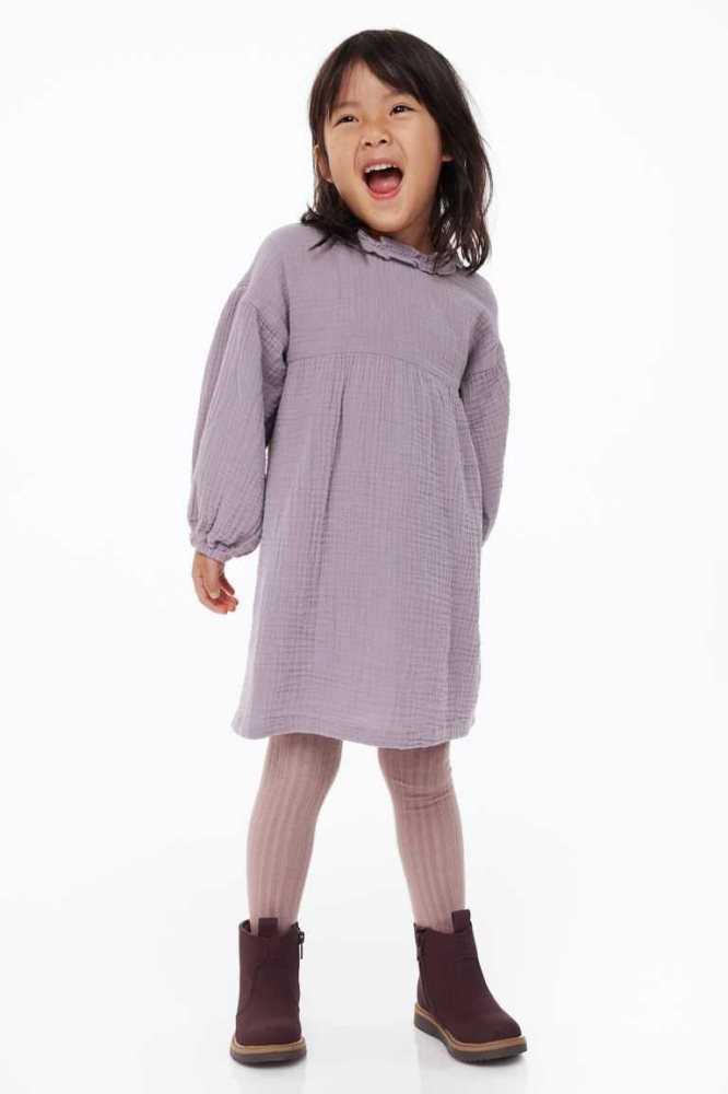 H&M Balloon-sleeved Baumwoll Kurzes Kleid Kinder Dunkelrot | 6249-QCWTJ