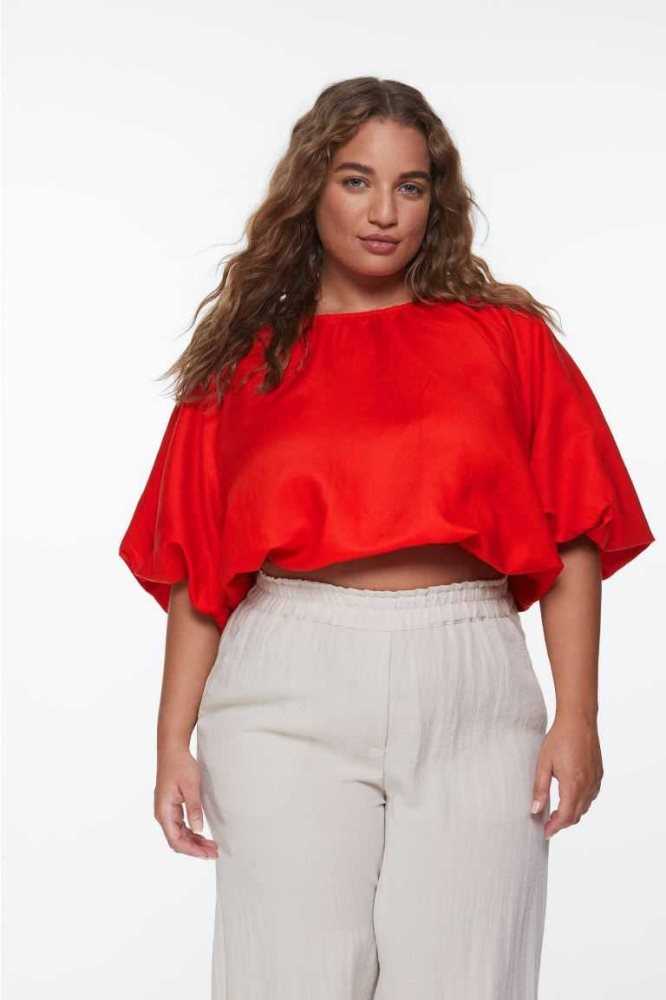 H&M Balloon-sleeved Bluse Damen Rot | 4368-XTHQM