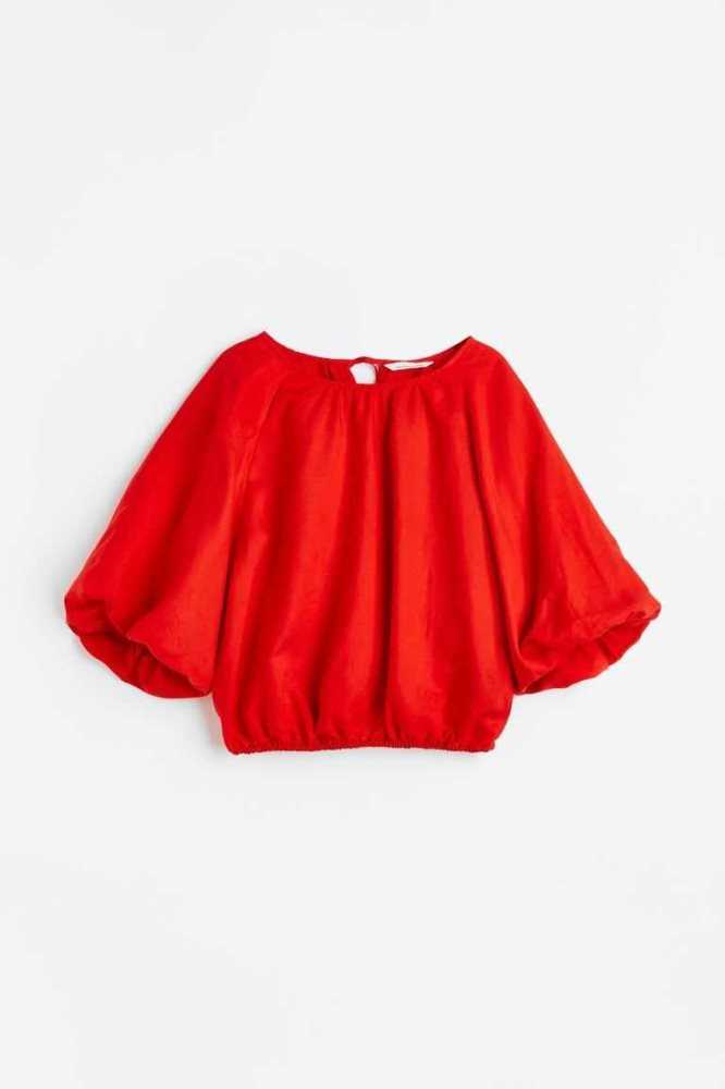 H&M Balloon-sleeved Bluse Damen Rot | 4368-XTHQM