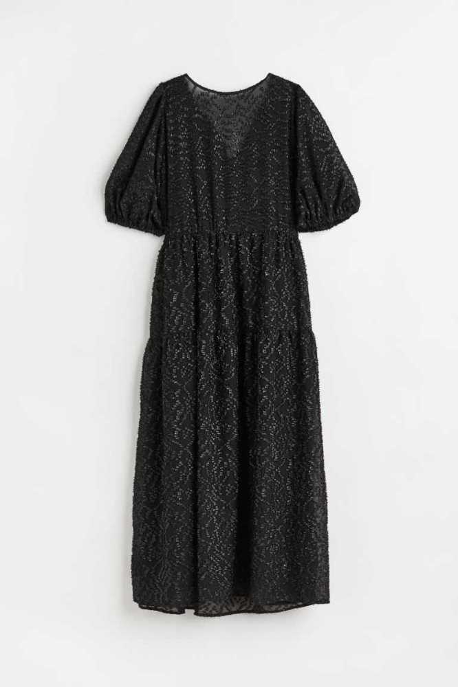 H&M Balloon-sleeved Kleider Damen Schwarz | 4627-KHRAL