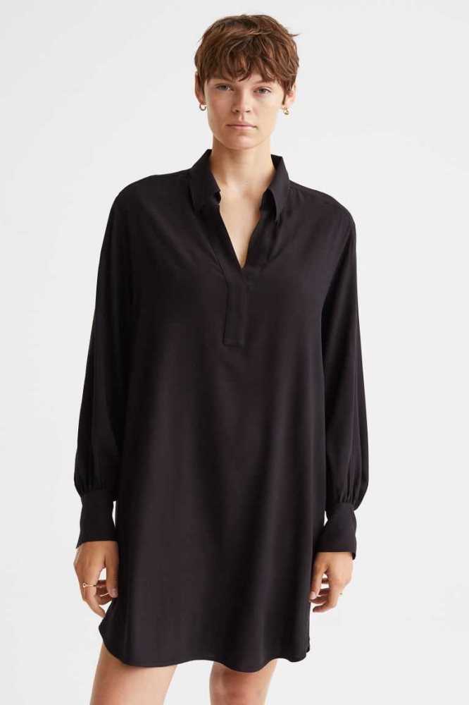 H&M Balloon-sleeved Shirt Kleider Damen Schwarz | 8460-JRVXP