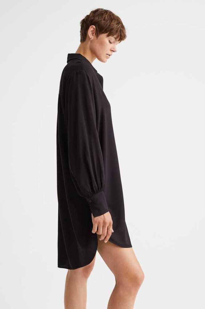 H&M Balloon-sleeved Shirt Kleider Damen Schwarz | 8460-JRVXP