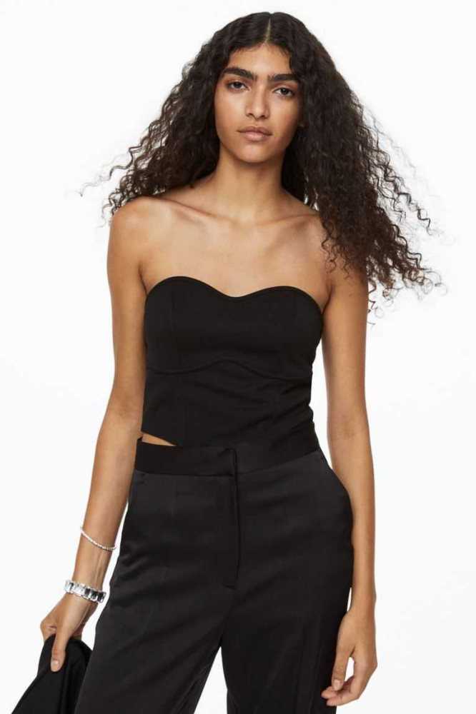 H&M Bandeau Crop Oberteile Damen Schwarz | 4652-GDPVN