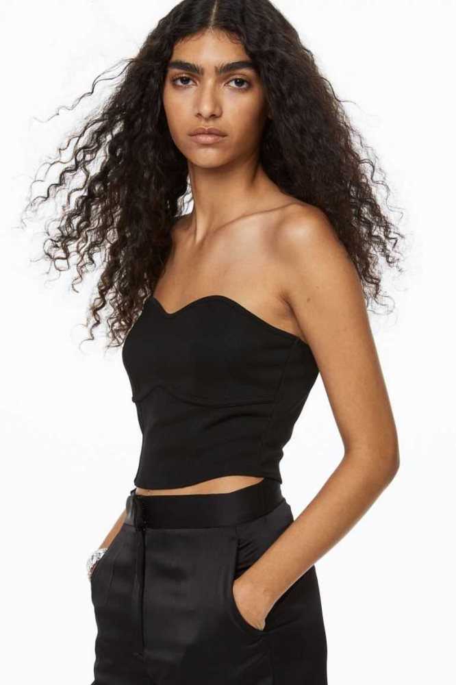 H&M Bandeau Crop Oberteile Damen Schwarz | 4652-GDPVN