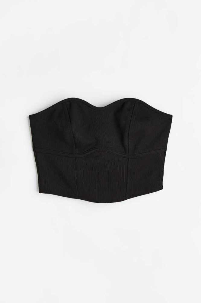 H&M Bandeau Crop Oberteile Damen Schwarz | 4652-GDPVN