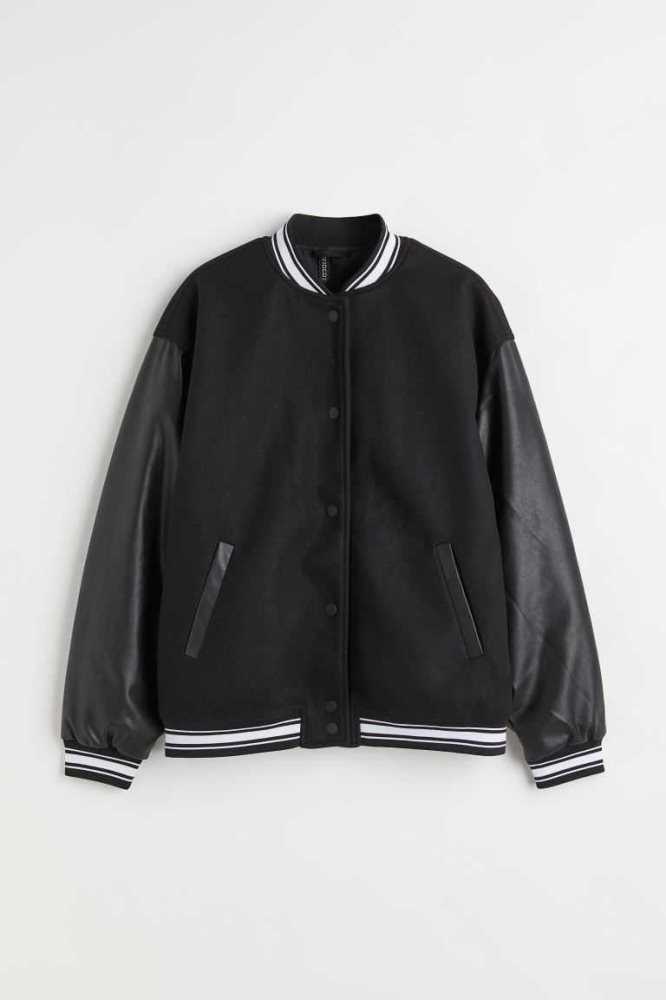 H&M Baseball Jacke Damen Schwarz | 7259-YGNQZ