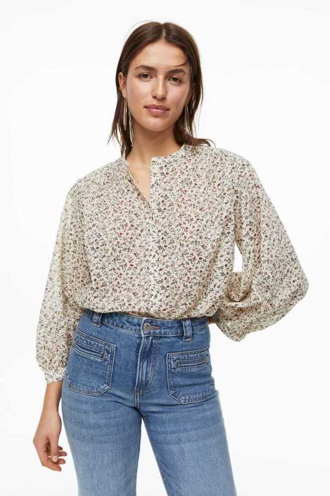 H&M Baumwoll Bluse Damen Dunkelgelb | 8736-NPRME