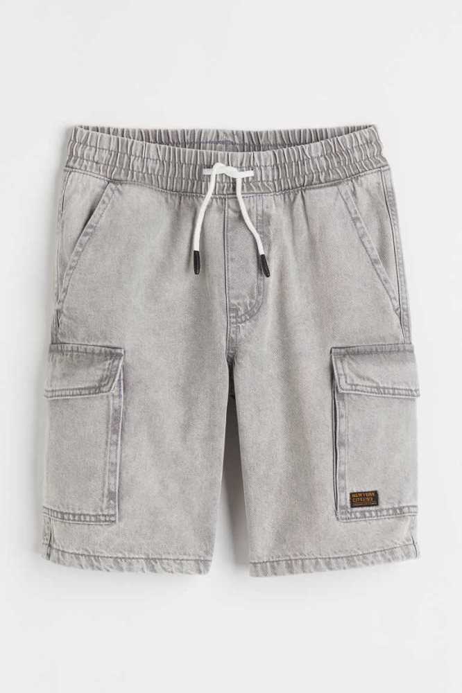 H&M Baumwoll Denim Cargo Kurze Hose Kinder Hellgrau | 1568-TKORG