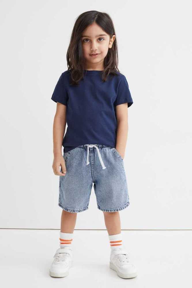 H&M Baumwoll Denim Pull-on Kurze Hose Kinder Hellblau | 1365-QGVUE