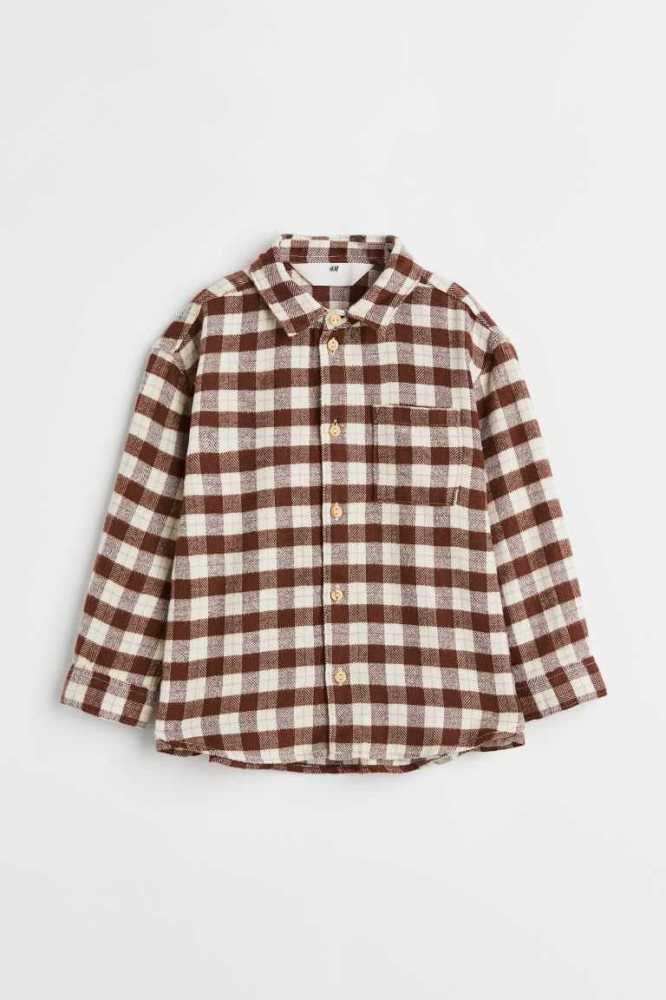 H&M Baumwoll Flannel Hemd Kinder Braun | 3219-PZXID