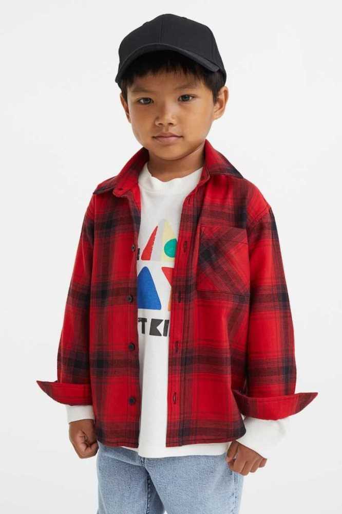 H&M Baumwoll Flannel Hemd Kinder Hellblau | 4586-DEPUS