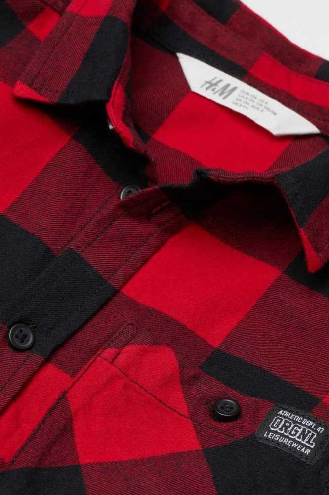 H&M Baumwoll Flannel Hemd Kinder Rot | 0649-JKBGQ