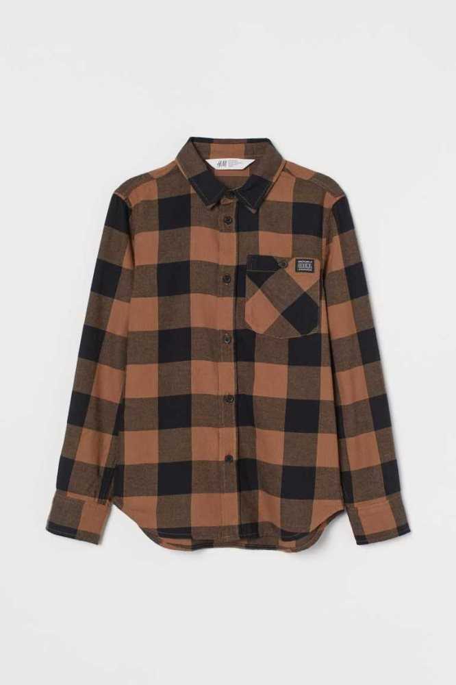 H&M Baumwoll Flannel Hemd Kinder Rot | 0649-JKBGQ